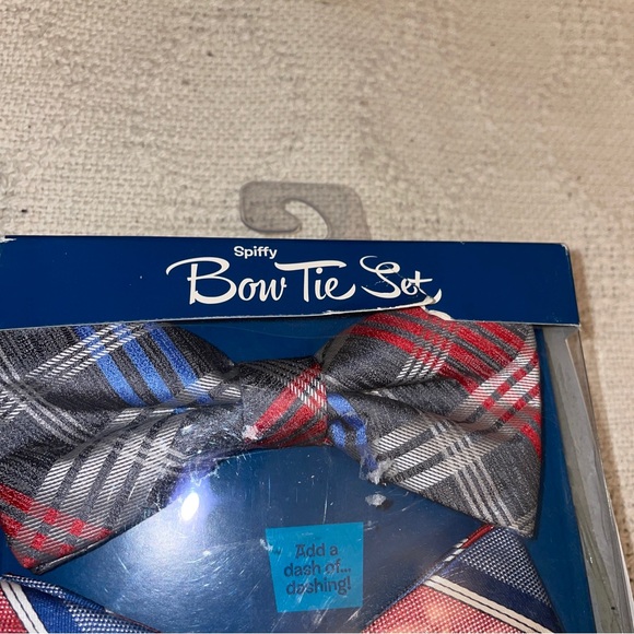 Wembley Bow Tie Set Men’s Blue Jet Gray Plaid 2 Piece - Picture 2 of 5